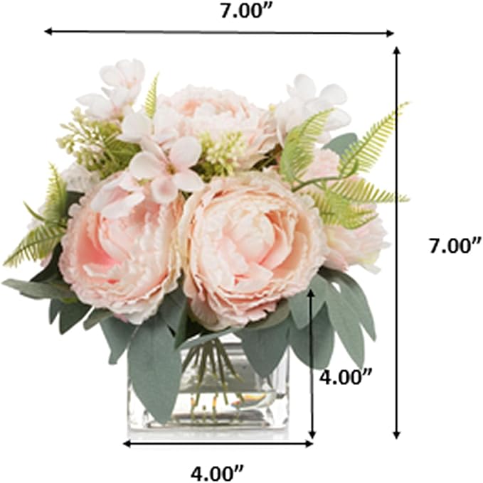 ENOVA FLORAL Artificial Flower Arrangement with Vase,Mixed Artificial Silk Peony Flower in Vase for Decoration Home Office, Wedding Centerpiece (Pink)