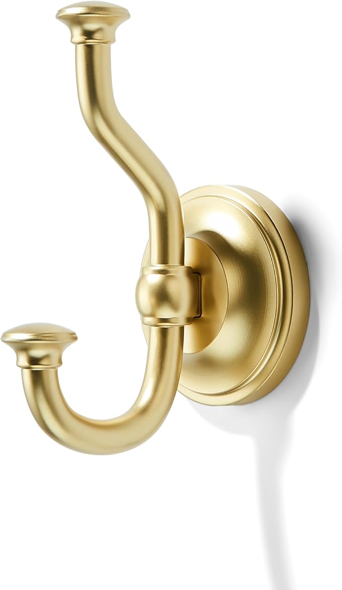 khtumeware 1 Pack 4-1/2 inch Zinc Alloy Vintage Wall Brushed Gold Large Coat Hooks Suitable for Tile, Wood Board, Glass Walls, Bathroom, Entrance Hall, Kitchen, Multi-Functional Robe Hooks