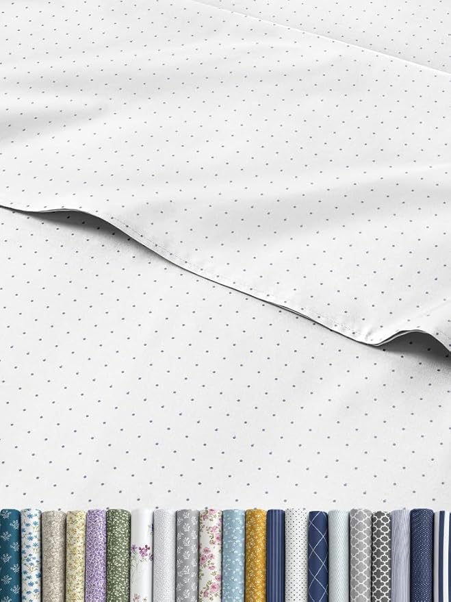 Light Blue Polka Dots Sheet Set - 1 Flat & 1 Fitted Sheet & 2 Pillowcases w/ Deep Pockets - Polka Dot Bedding - Ultra-Soft, Wrinkle & Fade Free - Comfy, Cozy, Breathable and Cooling - Queen Size