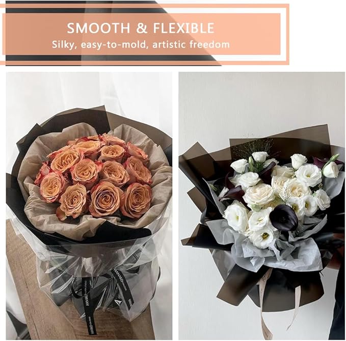 BBJ WRAPS Korean Style Flower Wrapping Paper Floral Bouquet Gift Packaging Supplies Multi Colors 20 Counts (Black)