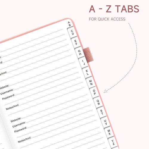 Password Book with Alphabetical Tabs | Hardcover Password Organizer & Internet Address Keeper - 5.2 x 7.6 Inches (Pink)