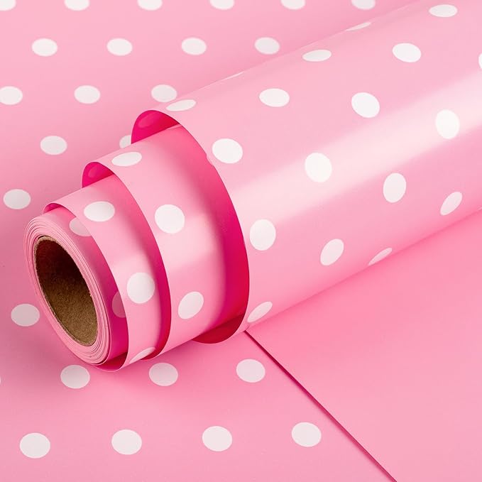Yarcony Pink Gift Wrapping Paper Roll - 17 Inch X 33 Feet - Lovely Baby Girl Polka Dot Pastel Gift Wrap Paper Birthday Wrapping Present Sheet for Wedding, Baby Shower, Bridal Shower, Valentine's Day