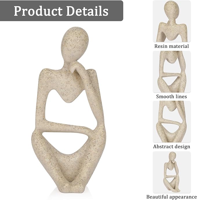 Sandstone Resin Thinker Style Abstract Sculpture Statue Collectible Figurines Home Office Bookshelf Desktop Decor (Small Sandstone, Right)