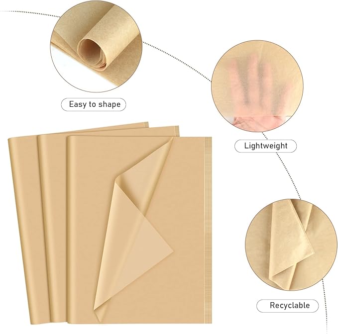 NEBURORA 120 Sheets Kraft Tissue Paper 14 x 20 Inches Brown Wrapping Tissue Paper Bulk Kraft Wrap Paper Sheets for Gift Bags Packaging Floral Filler Crafts Birthday Christmas Halloween Decor