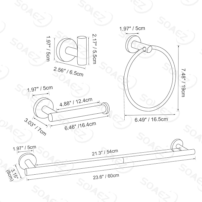 Brushed Gold Towel Bar Set 10 Pieces Bathroom Hardware Accessories Set Towel Rack Set for Bathroom SUS304 Stainless Steel Toilet Paper Holder Wall Mounted, 23.6 Inch