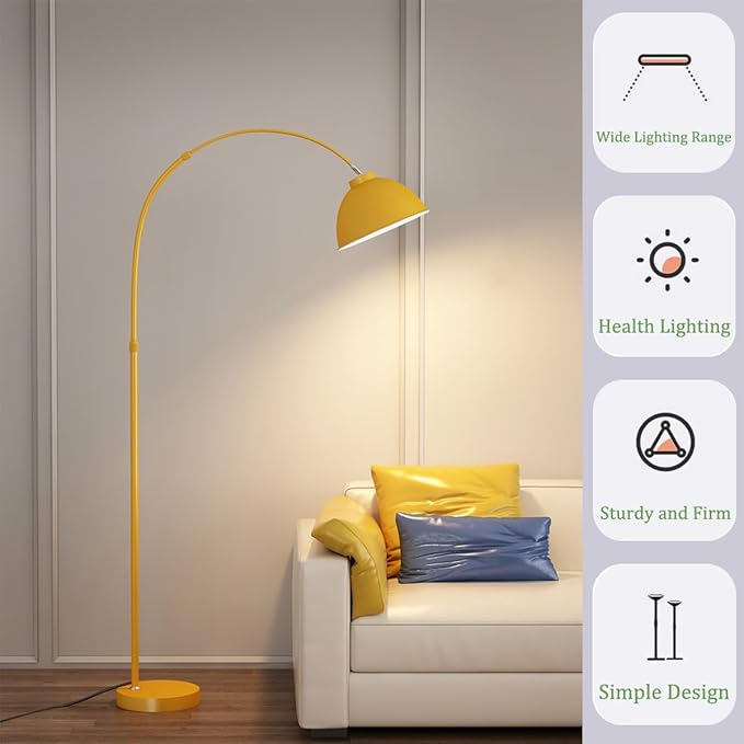 MIXL-Modern Arc Yellow Floor Lamp,Tall Reading Lamps Floor Standing,Adjustable Macaron Color Floor Lamps for Living Room Bedroom and Office