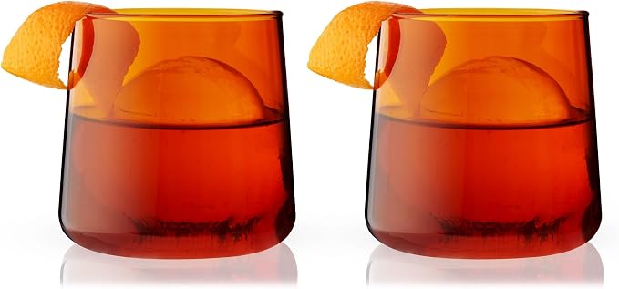 Viski Aurora Wine Glasses, Elegant Amber Colored Cocktail Tumblers, Stylish Glassware for Red and White Wines, Perfect for Hosting, Housewarming, Birthday, Home Bar Accessories, 10.5 oz, Set of 2