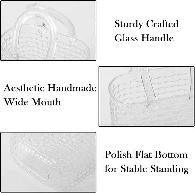 Glass Purse Vase, Purse Vase for Flowers, Unique Purse Flower Vase, Large Glass Bag Vases, 10 Inch Handbag Shaped Vases for Home, Living Room, Bedroom, Table, Office Decor