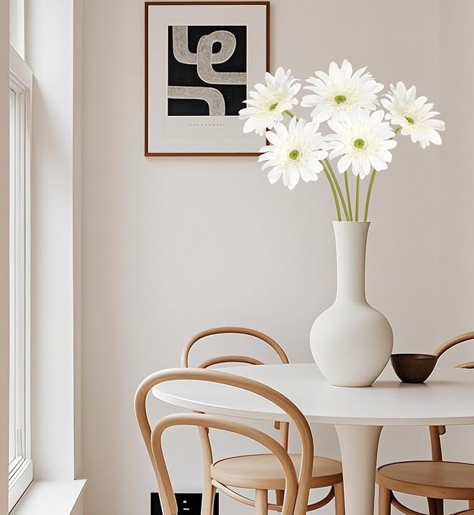 White Gerbera Daisy Artificial Flowers 5PCS – Real Touch Latex Silk Daisies Flowers Artificial, 26.7" Long Stem Fake Flowers with Stems for Wedding Bouquets, Home Décor, or Daisy Centerpieces