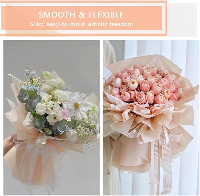 BBJ WRAPS 40 Waterproof Flower Wrapping Paper, for Florist Durable Bouquet Wrapping Paper for Floral Arrangements on Valentine's Day, Mother's Day, 22.8x22.8 Inch (Champagne)