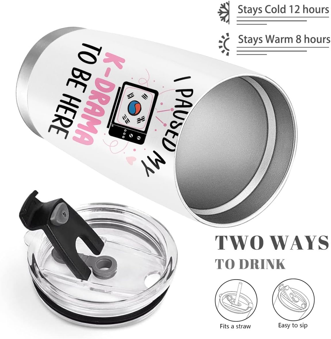 Skiennix K-Drama Tumbler - 20oz Insulated Gift for Women with Lid & Straw | Perfect for K-Pop Fans