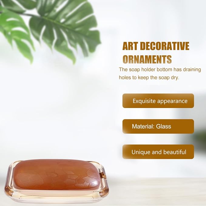 NOLITOY Glass Soap Dish Light Brown Amber Ribbed Bar Holder Decorative Tray for Bathroom Vanities Kitchen Sinks Shower Countertop Clear Savers Modern Vintage Decor Accessory 4.91 x 3.54 x 0.98 Inch