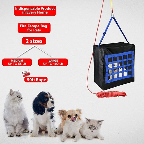 ISOP Fire Evacuation Device for Pets - Compact Emergency Survival Kit for Animals | 50 ft Rope Included, Medium Size (19"x18"x10")