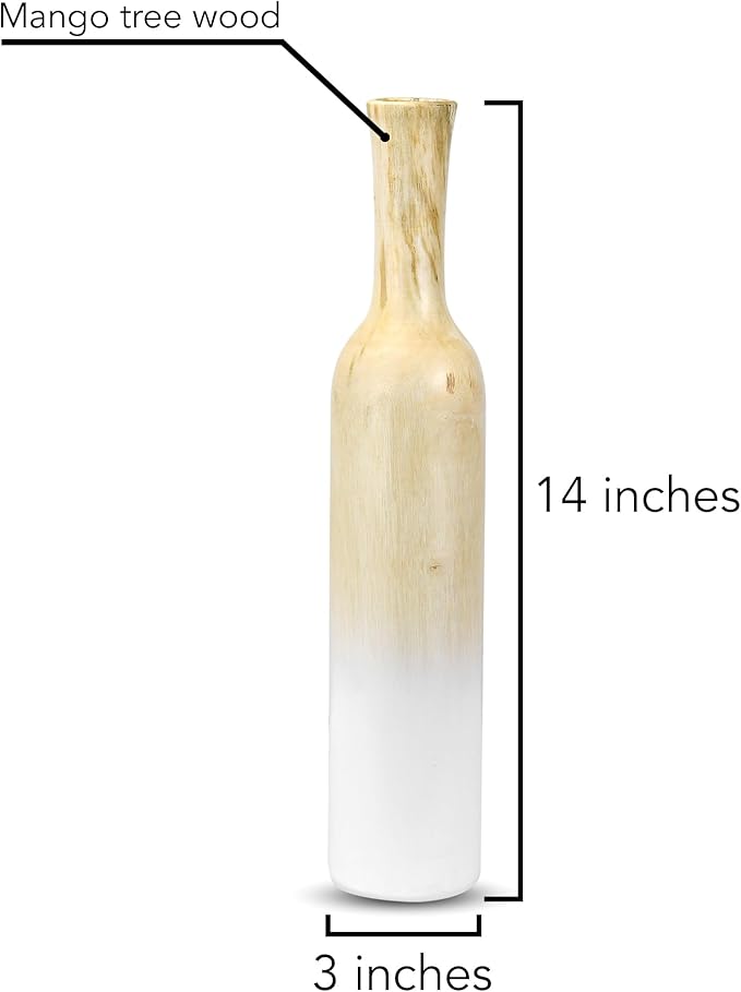 AeraVida Sophisticated Hand-Carved Light Brown and White Ombre Wooden Flower Vase| Modern Farmhouse Home Décor | Handicraft Kitchen Bedroom Living Room Home Decoration
