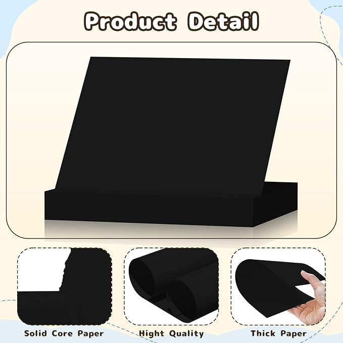 120 Sheets Cardstock 8.5x11, 65lb Black Card Stock, Black Construction Paper, 180gsm Thick Printer Paper for Printing, Painting, Card Making, Kids School Supplies,Party Decorations