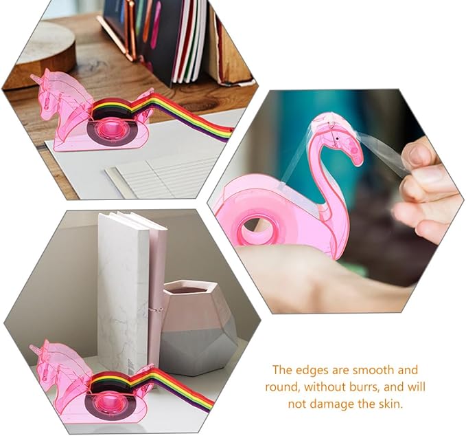 VILLCASE 2 Sets Cute Animal Tape Dispenser with Cutter Portable Desk Tape Holder for Office School Home Use Pink Mythical Horse and Flamingo Design Practical Stationery