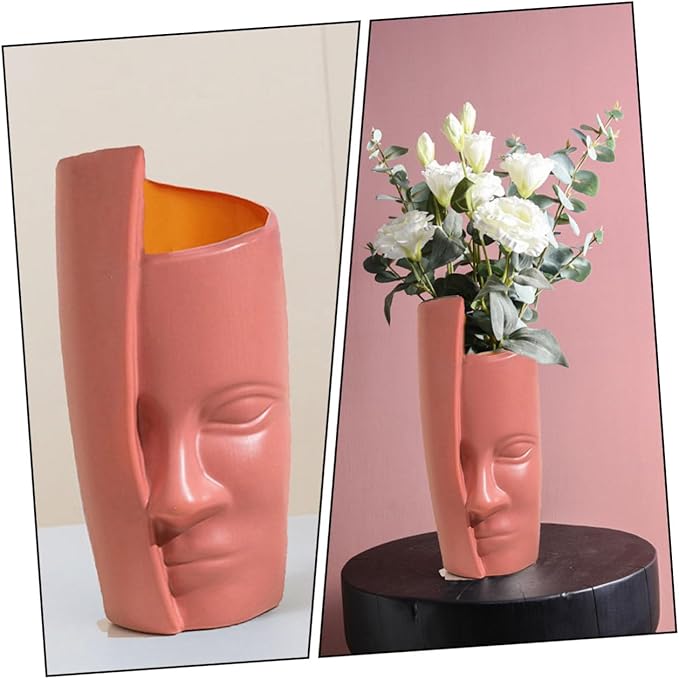 Abstract Face Plastic Vase Lightweight Decorative Flower Pot for Home and Office Modern Artistic Dry Flower Container Stylish Household Ornament