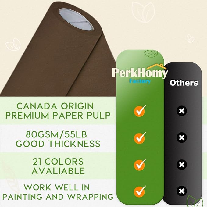 PerkHomy Coffee Kraft Paper Roll 36" x 1,800" (150') for Gift Wrapping Bouquet Flower Art Painting Craft Writing Packaging Shipping 80GSM 55LB (Coffee, 36" x 150')