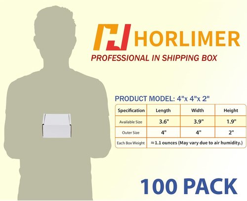 HORLIMER Shipping Boxes - 4x4x2 Inches White Corrugated Cardboard Mailers | Set of 100