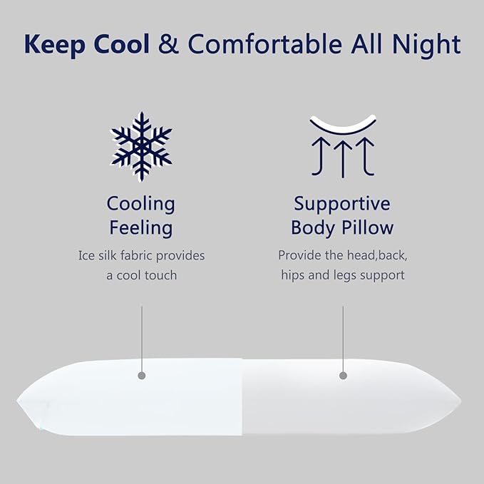 DOWNCOOL Large Body Pillow Insert with Cooling Cover - Soft Long Bed Pillow for Summer - Breathable Full Body Pillow for Adults - 20x54 inch (White, with Cover)