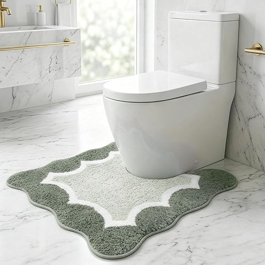 Green Toilet Rugs U-Shaped 24x20inch,Non Slip Absorbent Quick Dry Coutour Bathroom Rug for Shower Room Toilet,Microfiber Bath Mats for Bathroom Floor Washable Carpet for Shower Toilet