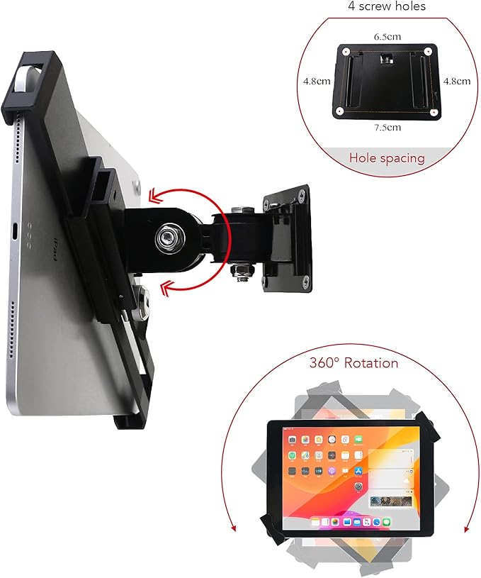 WeSTRUGGLE Tablet Wall Mount Holder with Lock and Key, Rotate Design Arbitrary Adjustment,Multi Angle,Bracket for Most 8 to 10.4 Inch,and for iPad Air &10.2,10.9,Pro 11 Galaxy tab,and More (Black)