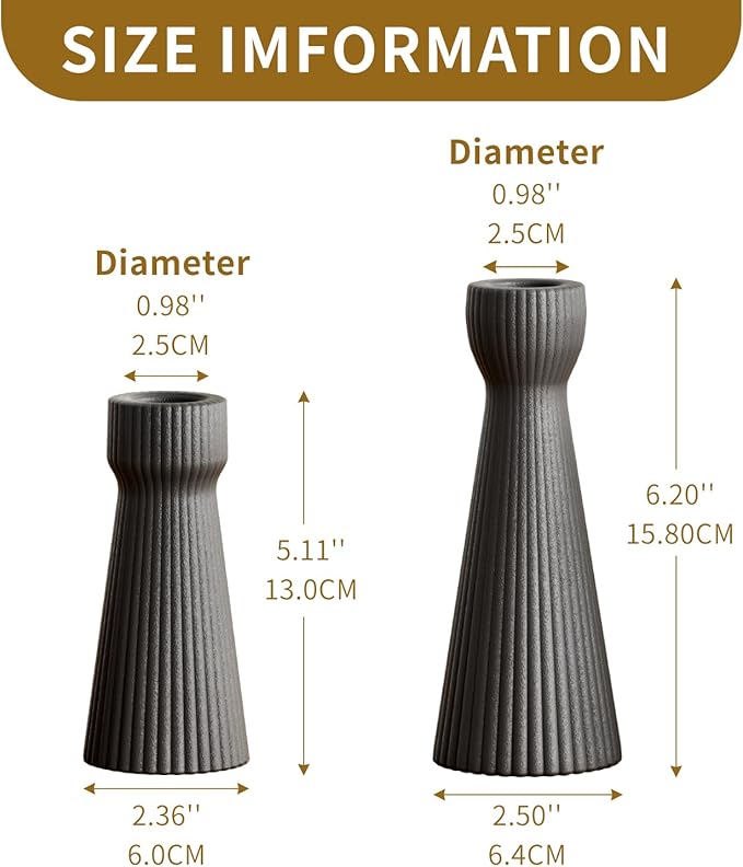 Taper Candle Holders for Candlesticks Ceramic Candle Stick Candle Holder- Set of 2 Decorative Candle Stand for Wedding Decor,Dinner Party and Table Centerpieces,Housewarming Gift Black