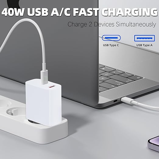USB C Charger Block for iPhone 17 16,40W Dual Port A/C Phone Chargers,2Pack Type C Charger Fast Charging Wall Chargers Quick 10FT USB C Cable for iPhone 17/17 Pro Max/17 Air/16 Pro/16e/15 Plus/15 Pro