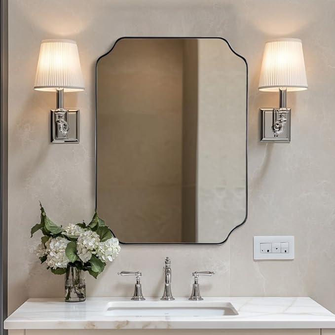 ANDY STAR Chrome Bathroom Mirror, 22x30 Inch Polished Chrome Rectangle Mirror, Scalloped Bathroom Mirror with Stainless Steel Metal Frame, Ideal for Bathroom, Living Room