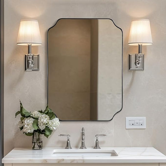 ANDY STAR Chrome Bathroom Mirror, 22x30 Inch Polished Chrome Rectangle Mirror, Scalloped Bathroom Mirror with Stainless Steel Metal Frame, Ideal for Bathroom, Living Room