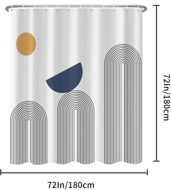 Boho Shower Curtain Mid Century Modern Shower Curtains For Bathroom Black and White Striped Minimalist Abstract Geometric Bohemian Shower Curtain Set Waterproof Fabric Bathroom Curtain 72x72 Inches