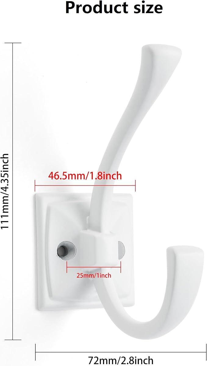 2 Pack Decorative Heavy Duty Towel Hooks for Hanging Robe Double White Coat Hooks Wall Mounted with Screws for Key, Towel, Bags, Cup, Hat