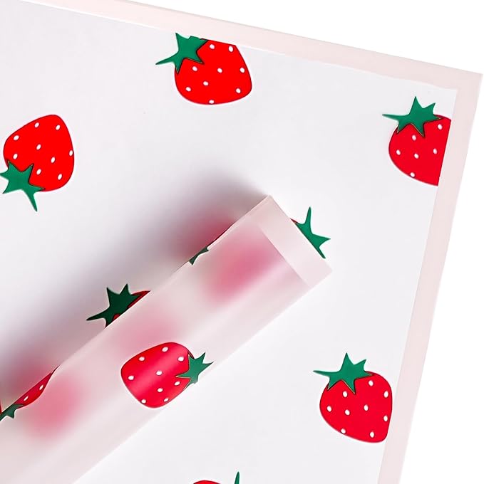 WRAPAHOLIC 20 Sheets Flower Wrapping Paper - 22.4 x 22.4 inch White Strawberry Water-Resistant Floral Bouquet Wrapping Paper, Florist Supplies Packaging for Graduation Ceremony Gift DIY
