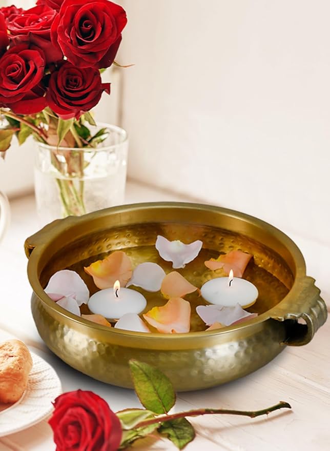 Serene Spaces Living Gold Handi Bowl - Hammered Texture, Decor for Living Rooms, Entryways, Restaurants, Indian Wedding, Table Centerpiece - Aluminum, 4.5" Tall & 12" Diameter