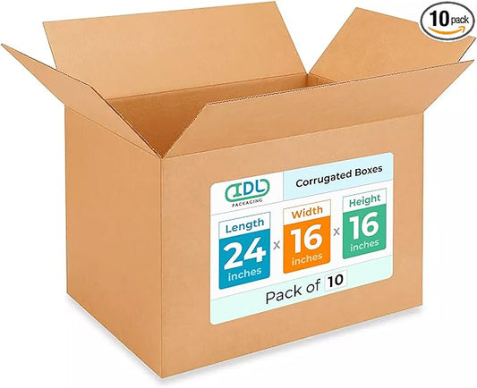 Extra Large Shipping & Moving Boxes 24x16x16 inches (10-Pack) - Extra Strength 200 lb vs Regular - Corrugated Cardboard Boxes - Moving Supplies Box - Large Moving Box heavy duty by IDL Packaging