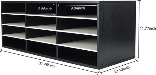 PAG Mail Sorter - Wood Countertop Literature Organizer with 12 Compartments | Black & White Design