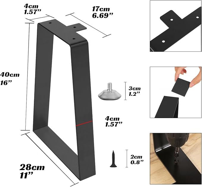 16 Inch Bench Legs, Trapezoid Metal Table Legs Heavy Duty Furniture Feets for DIY Desks, Black Metal End/Side Tables,Benches, Sofa, Set of 2 (H16 x W11, Black)