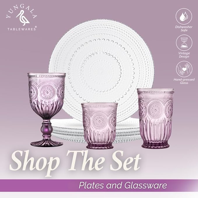 Purple Glassware, set of 6 purple drinking glasses small textured colored vintage glass cups,(Sunflower Goblets)