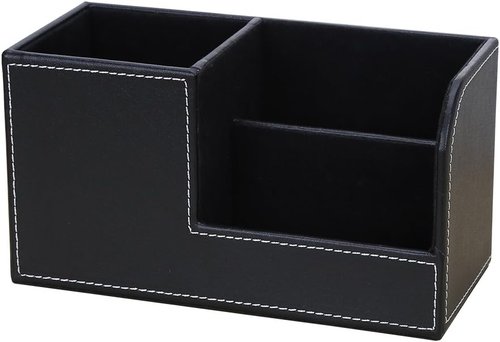 KINGFOM Desk Organizer - Multi-Function PU Leather Storage Caddy for Office Supplies | Black