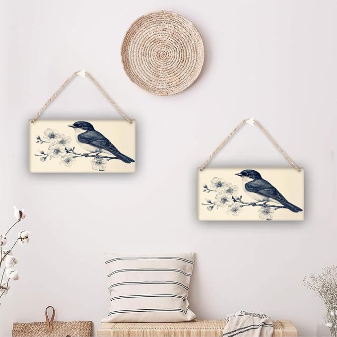 Monochrome Bird Wooden Sign 12x6 Inch - Realistic Decor for Bird Lovers & Traditional Home Designers, Perfect for Nature-Eccentric Rooms & Retro Themed Spaces