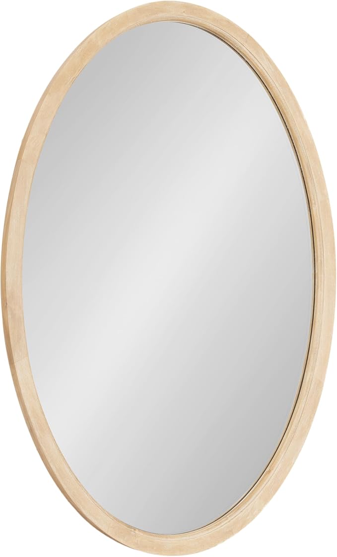 Kate and Laurel Hogan Modern Wooden Oval Wall Mirror; 24 x 36; Natural Wood; Transitional Rounded Mirror for Use as Bathroom Mirror or Entryway Mirror Decor
