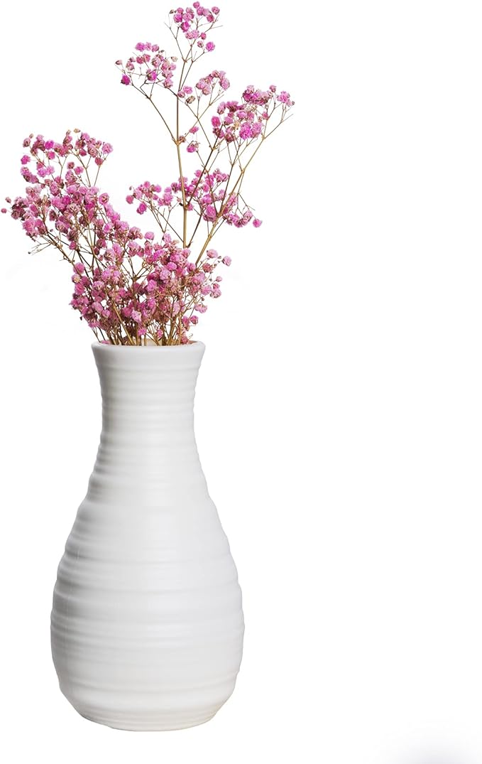 2 Pack Composite Plastics Flower Vase, Unbreakable Ceramic Look Vase for Home Decor Centerpieces, Arranging Bouquets (White)