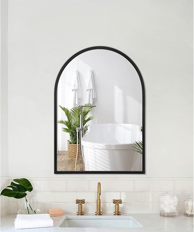 Arch Wall Mirror 20"x16" Large Black Bathroom Mirror Metal Frame Mirrors for Wall, Decoration Vanity Bedroom Entryway Living Room