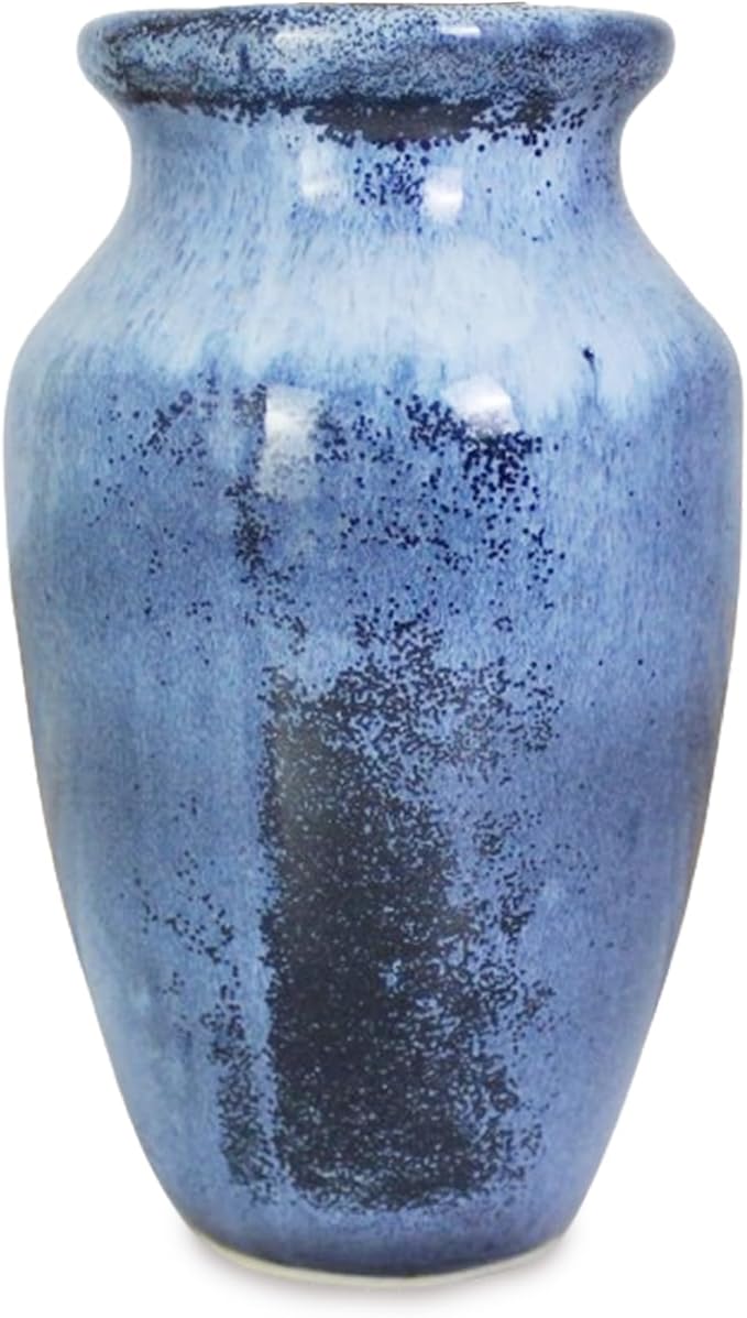 Roro Ceramic Classic Vase, 7.5 Inch, Glossy Reactive Blue Glaze, Modern Home Decor for Flowers, Plants, Decor and Pampas