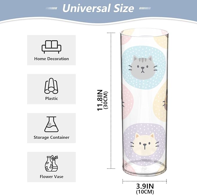 Vase Plastic Vase Elegant Cylinder Flower Vase Shatterproof Decorative Centerpiece for Home Table Office Weddings Events (11.8 x 3.9 in)