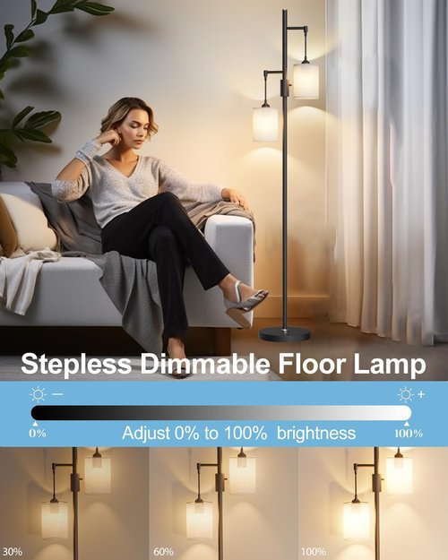 Lightdot 65-Inch Black Floor Lamp - Industrial 2-Light Design with Linen Shade for Living Room & Bedroom Decor