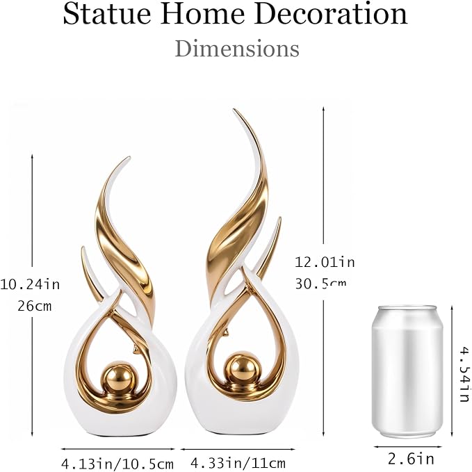 2 PCS White Gold Ceramic Statues For Home Decor Accents, Modern Abstract Art Sculptures, Elegant Tabletop Decorative Objects For Dining Room, Entryway, Tv Stand, Mantel, Coffee Table Centerpieces