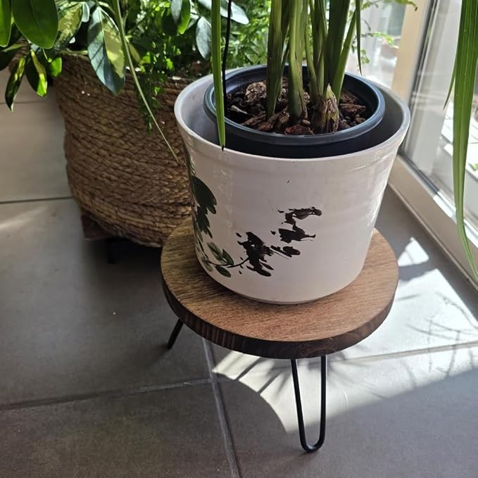 Wood Plant Stand Indoor Outdoor, 10'' Wooden Planter Stands Fit 5-12 Inch Pot, Plant Stool Flower Pot Stand Gardening Display Pedestals for Decor Living Room Balcony, Office, Patio