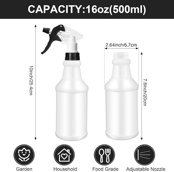 Rtteri 24 Pcs 16 Oz Plastic Spray Bottle for Cleaning Solutions Bulk Empty and Reusable Leak Proof Spraying Bottles for Cleaning, Water, Auto Details, Commercial, Bathroom(Blue, Black, White)