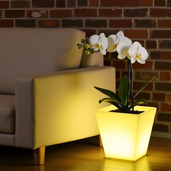 Mr.Go 16-inch LED Flower Pot Light w/Remote, 16 Color Changing Colorful Square Flowerpot, Rechargeable Lighted Planter & Ice Bucket for Home Decor, Perfect for Garden, Party, Wedding, Gifts